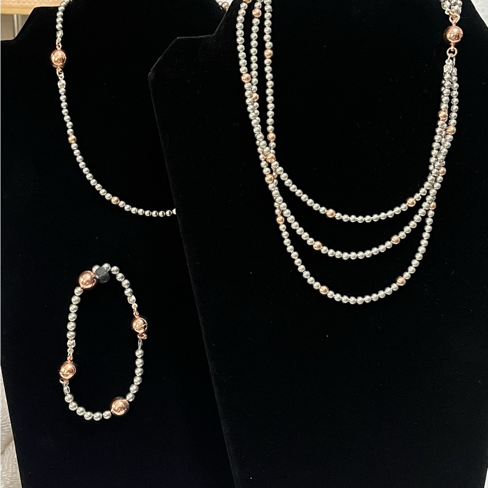 Elegant Fashion Silver and Rose Gold Beaded Magnetic Jewelry Set